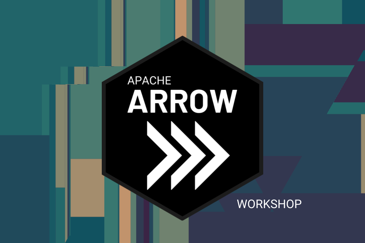 A black hexagon with the Apache Arrow logo, against a textured background in blueish shades.